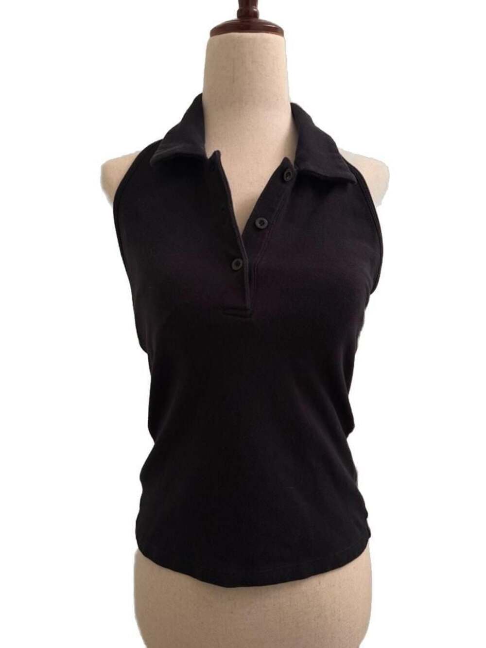 Moda International Women's Black Sleeveless Polo Halter Top! Late 90’s.

H976